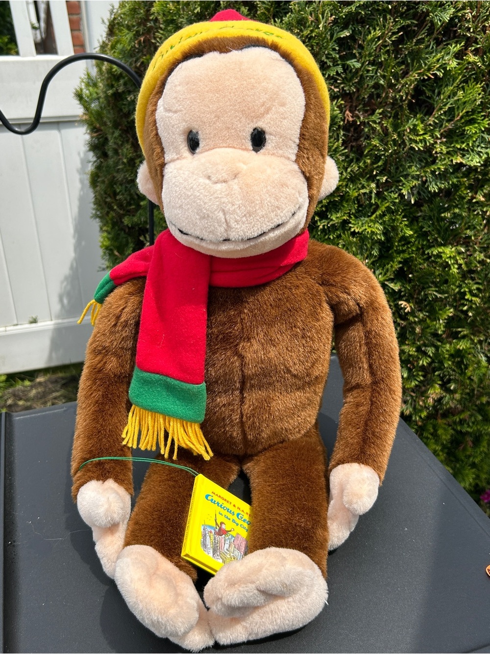 Vintage Macy’s Curious George Plush Monkey with Holiday Scarf and Hat